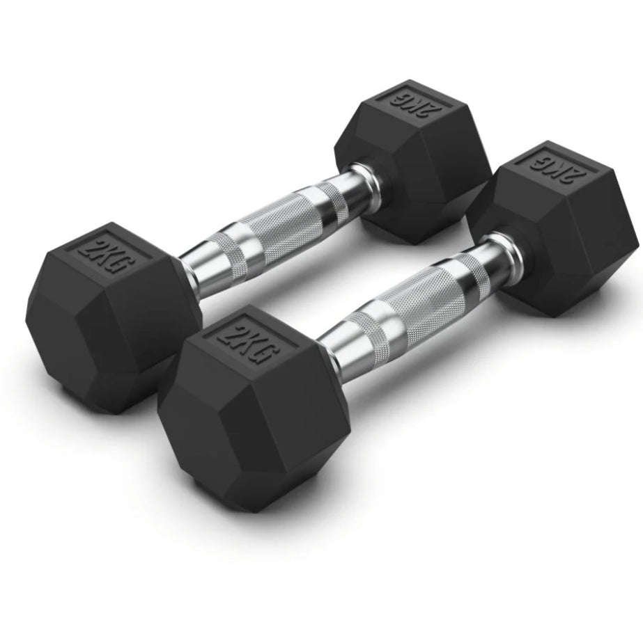 2 Kg Hex Rubber  Dumbell Pair